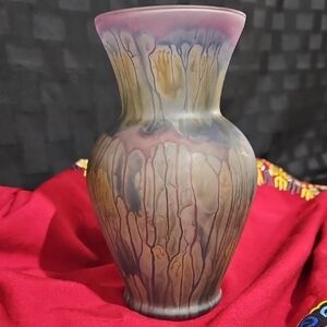 Rueven Hand Painted Nouveau Satin Frosted Art Glass Watercolor Vase